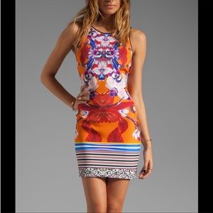 Clover Canyon Scuba Mini Dress Coral with Orchids